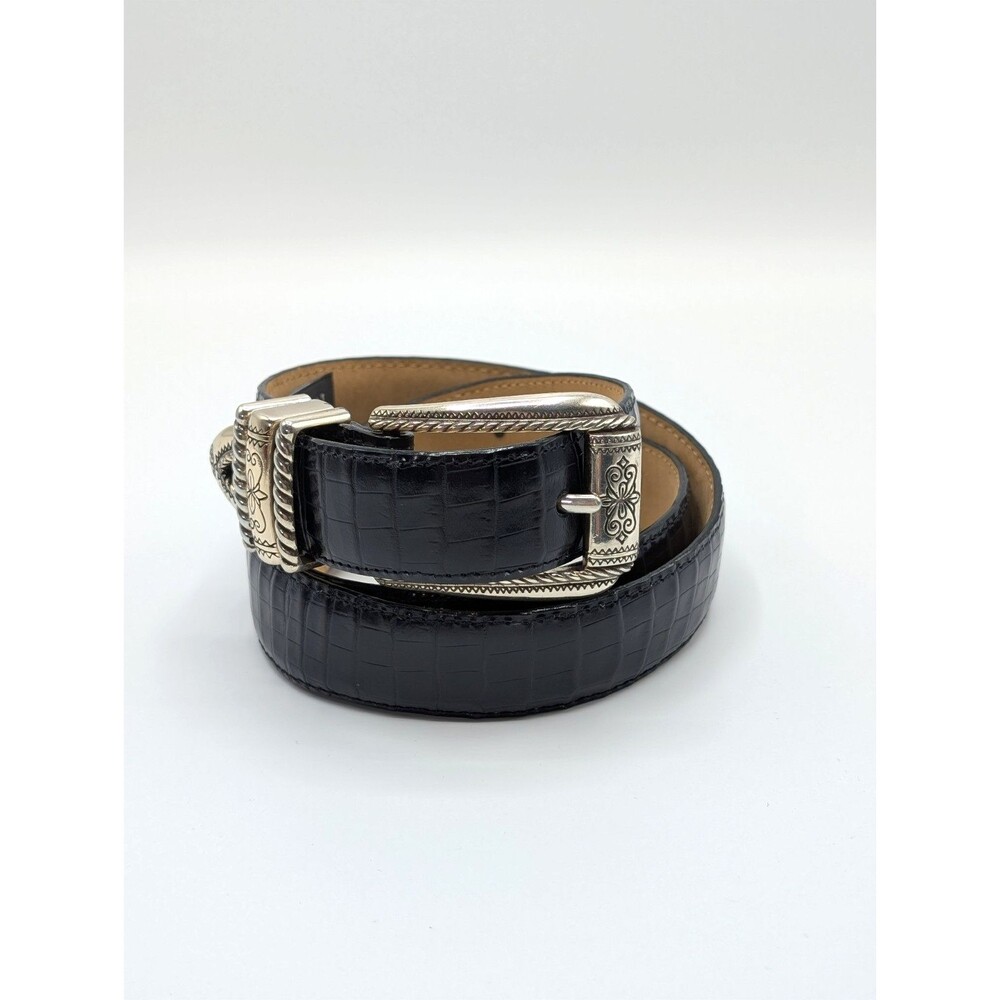 Brighton Belt Women L 32-34 Black Embossed Crocodile Leather Silver Buckle